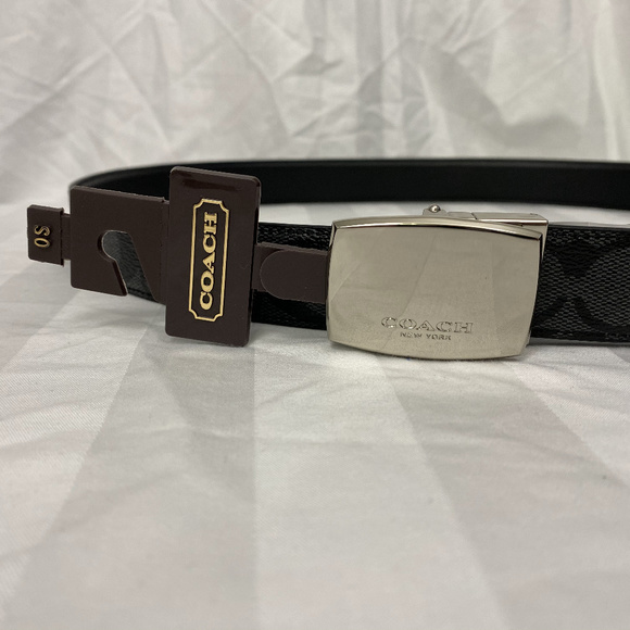 NWT Black Coach Dress Plaque Belt Signature Print - Picture 2 of 6